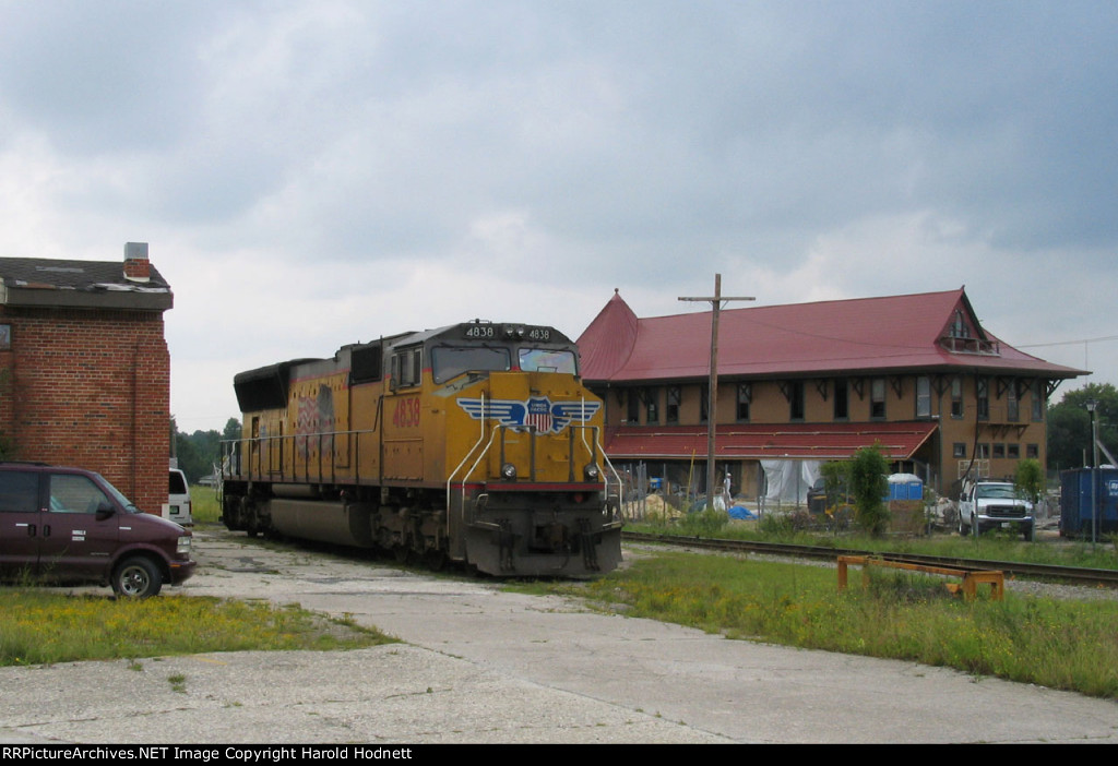 UP 4838 in the house track across from the station